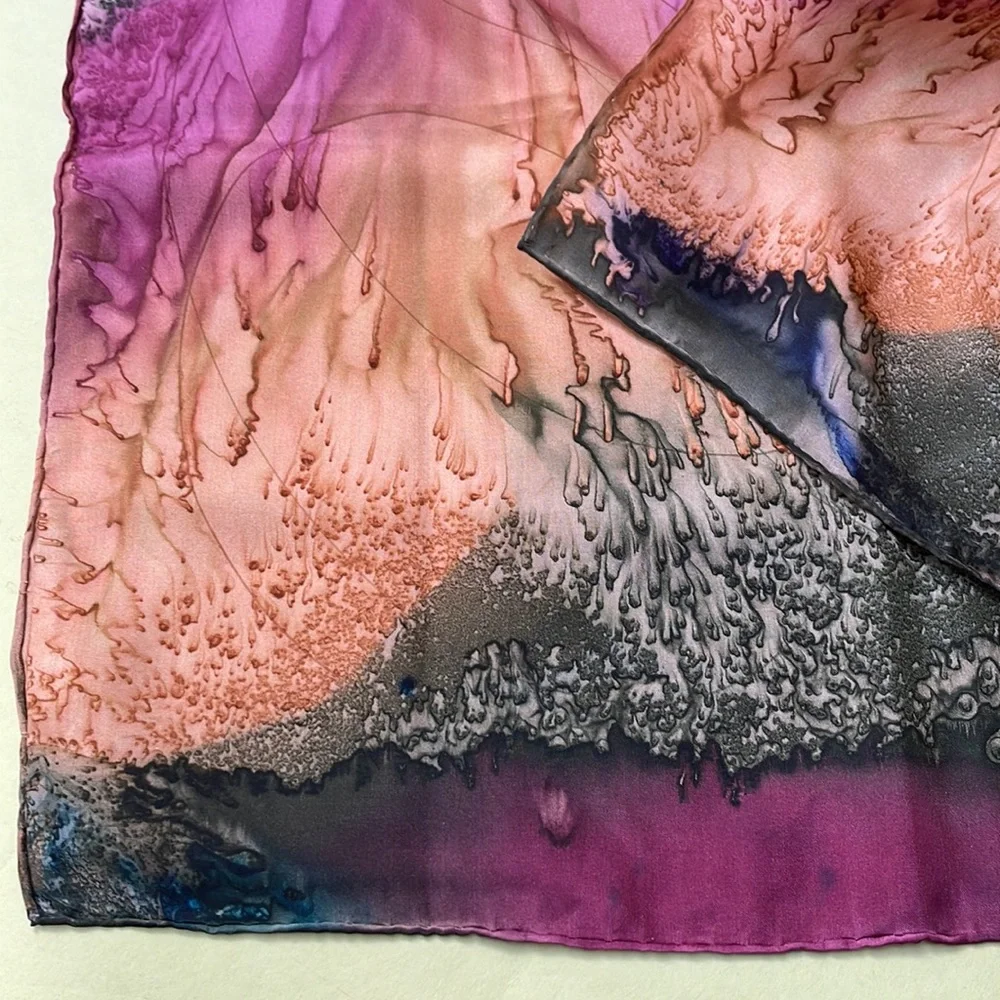 Vintage multicolored hand painted tie dye silk scarf